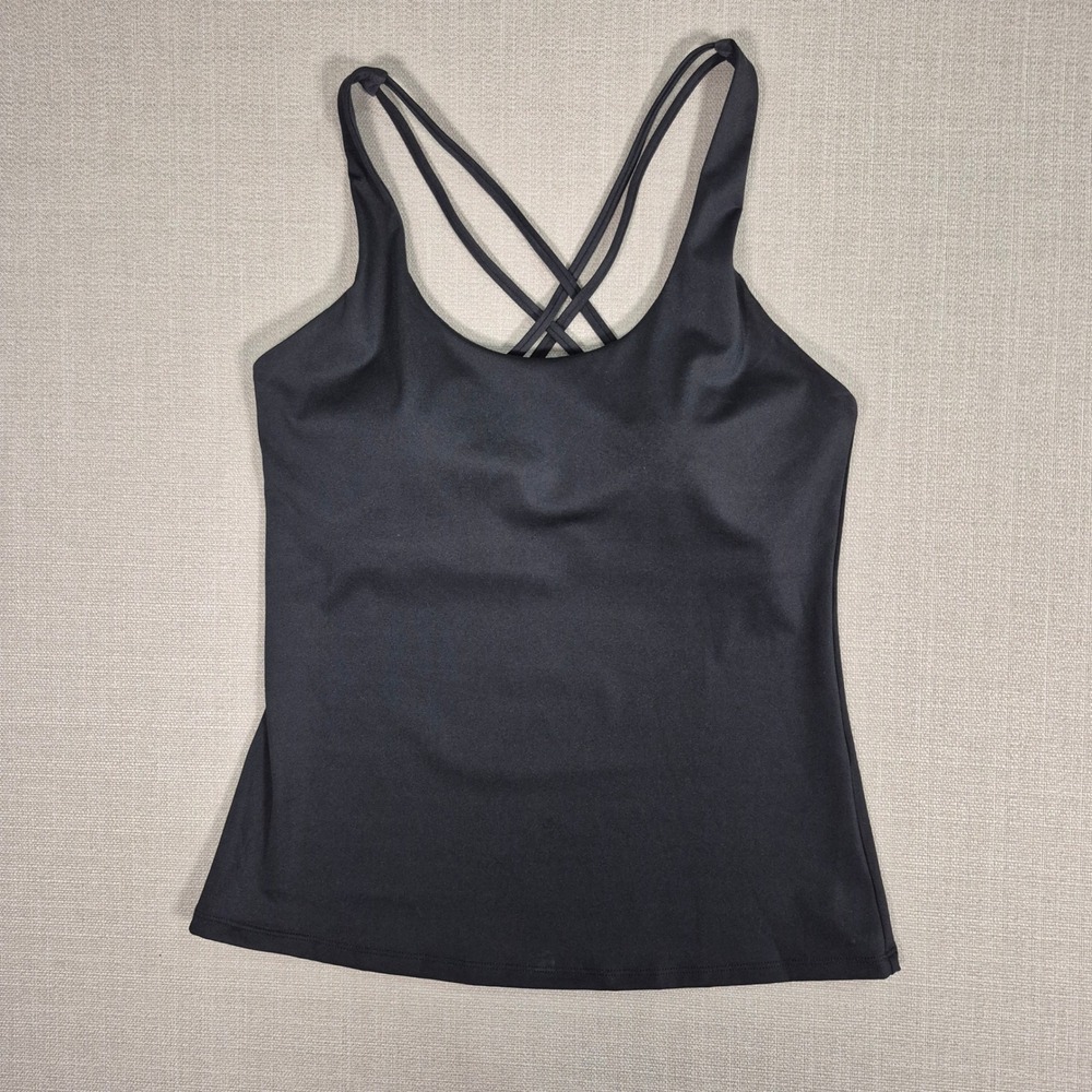 RUNNING GIRL Workout Tank Top Built in Bra Black Square Neck Strappy Back Size S